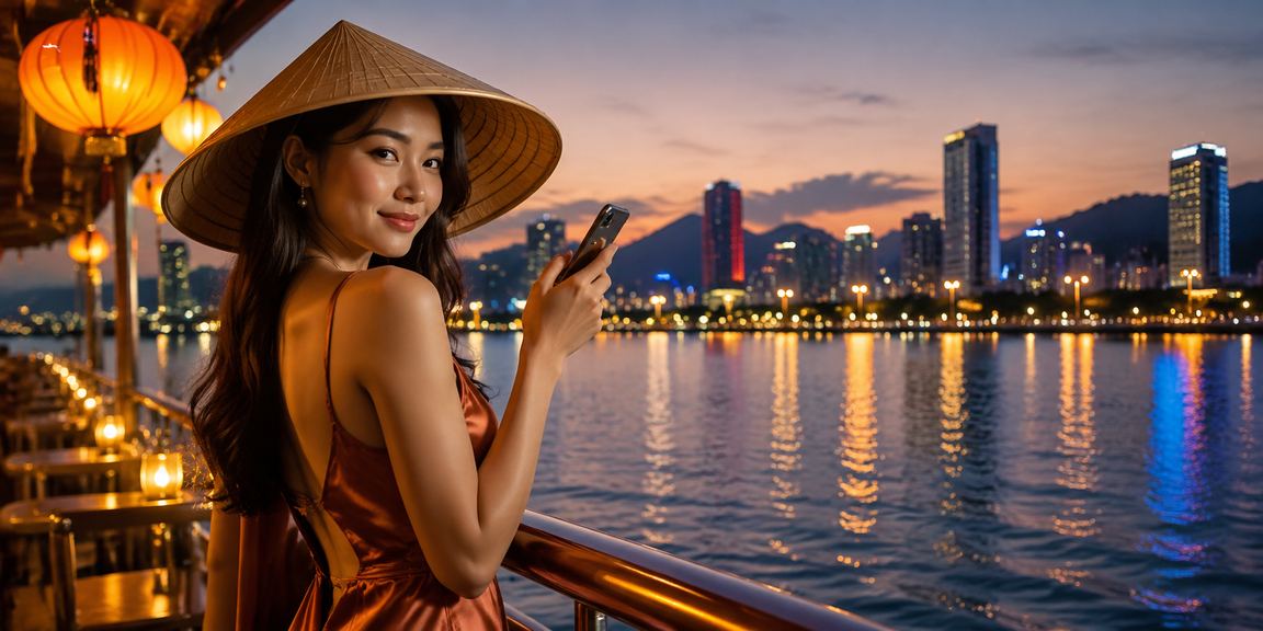 Người phụ nữ Đà Nẵng sử dụng điện thoại xem tỷ lệ kèo trực tuyến trong không gian truyền thống